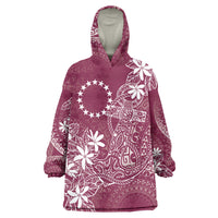 Maroon Kuki Airani Tapakau Wearable Blanket Hoodie Tribal Anchor Mix Tiare