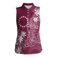 Maroon Kuki Airani Tapakau Women Sleeveless Polo Shirt Tribal Anchor Mix Tiare LT7 Female Maroon - Polynesian Pride