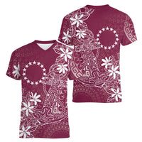Maroon Kuki Airani Tapakau Women V-Neck T-Shirt Tribal Anchor Mix Tiare LT7 - Polynesian Pride
