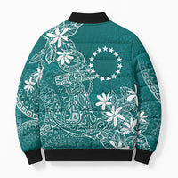 Teal Kuki Airani Tapakau Bomber Puffer Jacket Tribal Anchor Mix Tiare