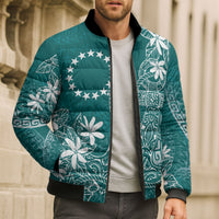 Teal Kuki Airani Tapakau Bomber Puffer Jacket Tribal Anchor Mix Tiare