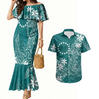 Teal Kuki Airani Tapakau Couples Matching Mermaid Dress and Hawaiian Shirt Tribal Anchor Mix Tiare LT7 Teal - Polynesian Pride