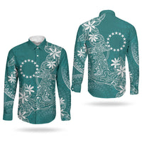 Teal Kuki Airani Tapakau Couples Matching Off Shoulder Short Dress and Long Sleeve Button Shirt Tribal Anchor Mix Tiare LT7 - Polynesian Pride