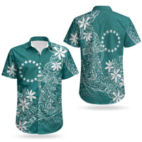 Teal Kuki Airani Tapakau Couples Matching Short Sleeve Bodycon Dress and Hawaiian Shirt Tribal Anchor Mix Tiare LT7 - Polynesian Pride