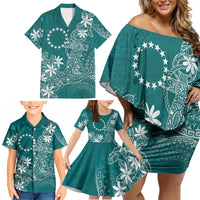Teal Kuki Airani Tapakau Family Matching Off Shoulder Short Dress and Hawaiian Shirt Tribal Anchor Mix Tiare LT7 - Polynesian Pride
