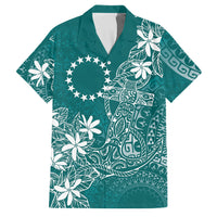 Teal Kuki Airani Tapakau Family Matching Off Shoulder Short Dress and Hawaiian Shirt Tribal Anchor Mix Tiare LT7 Dad's Shirt - Short Sleeve Teal - Polynesian Pride