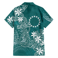 Teal Kuki Airani Tapakau Family Matching Off Shoulder Short Dress and Hawaiian Shirt Tribal Anchor Mix Tiare LT7 Dad's Shirt - Long Sleeve Teal - Polynesian Pride