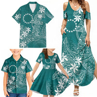 Teal Kuki Airani Tapakau Family Matching Summer Maxi Dress and Hawaiian Shirt Tribal Anchor Mix Tiare LT7 - Polynesian Pride