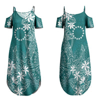 Teal Kuki Airani Tapakau Family Matching Summer Maxi Dress and Hawaiian Shirt Tribal Anchor Mix Tiare LT7 Mom's Dress Teal - Polynesian Pride