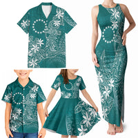 Teal Kuki Airani Tapakau Family Matching Tank Maxi Dress and Hawaiian Shirt Tribal Anchor Mix Tiare LT7 - Polynesian Pride