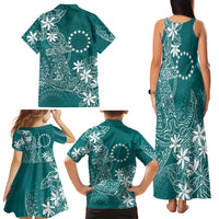 Teal Kuki Airani Tapakau Family Matching Tank Maxi Dress and Hawaiian Shirt Tribal Anchor Mix Tiare LT7 Mom's Dress Teal - Polynesian Pride