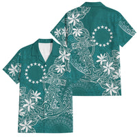 Teal Kuki Airani Tapakau Family Matching Tank Maxi Dress and Hawaiian Shirt Tribal Anchor Mix Tiare LT7 Dad's Shirt - Short Sleeve Teal - Polynesian Pride