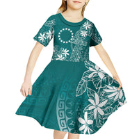 Teal Kuki Airani Tapakau Kid Short Sleeve Dress Tribal Anchor Mix Tiare LT7 - Polynesian Pride