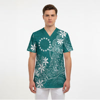 Teal Kuki Airani Tapakau Scrub Top Tribal Anchor Mix Tiare