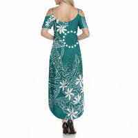 Teal Kuki Airani Tapakau Summer Maxi Dress Tribal Anchor Mix Tiare LT7 - Polynesian Pride