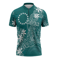Teal Kuki Airani Tapakau Zipper Polo Shirt Tribal Anchor Mix Tiare LT7 Teal - Polynesian Pride