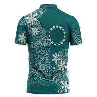 Teal Kuki Airani Tapakau Zipper Polo Shirt Tribal Anchor Mix Tiare LT7 - Polynesian Pride