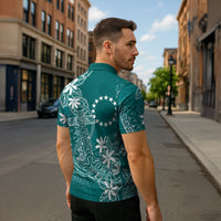 Teal Kuki Airani Tapakau Zipper Polo Shirt Tribal Anchor Mix Tiare LT7 - Polynesian Pride
