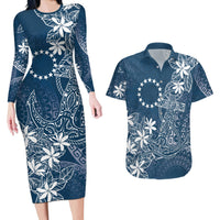 Navy Kuki Airani Tapakau Couples Matching Long Sleeve Bodycon Dress and Hawaiian Shirt Tribal Anchor Mix Tiare LT7 Navy - Polynesian Pride