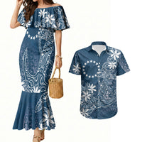 Navy Kuki Airani Tapakau Couples Matching Mermaid Dress and Hawaiian Shirt Tribal Anchor Mix Tiare LT7 Navy - Polynesian Pride
