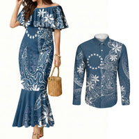 Navy Kuki Airani Tapakau Couples Matching Mermaid Dress and Long Sleeve Button Shirt Tribal Anchor Mix Tiare LT7 Navy - Polynesian Pride