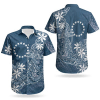 Navy Kuki Airani Tapakau Couples Matching Off The Shoulder Long Sleeve Dress and Hawaiian Shirt Tribal Anchor Mix Tiare LT7 - Polynesian Pride