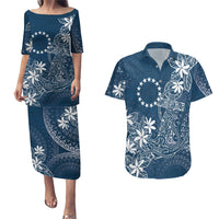 Navy Kuki Airani Tapakau Couples Matching Puletasi and Hawaiian Shirt Tribal Anchor Mix Tiare LT7 Navy - Polynesian Pride