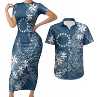 Navy Kuki Airani Tapakau Couples Matching Short Sleeve Bodycon Dress and Hawaiian Shirt Tribal Anchor Mix Tiare LT7 Navy - Polynesian Pride