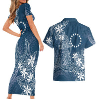 Navy Kuki Airani Tapakau Couples Matching Short Sleeve Bodycon Dress and Hawaiian Shirt Tribal Anchor Mix Tiare LT7 - Polynesian Pride