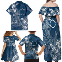 Navy Kuki Airani Tapakau Family Matching Off Shoulder Maxi Dress and Hawaiian Shirt Tribal Anchor Mix Tiare LT7 - Polynesian Pride
