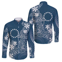 Navy Kuki Airani Tapakau Family Matching Tank Maxi Dress and Hawaiian Shirt Tribal Anchor Mix Tiare LT7 Dad's Shirt - Long Sleeve Navy - Polynesian Pride