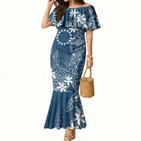 Navy Kuki Airani Tapakau Mermaid Dress Tribal Anchor Mix Tiare LT7 Women Navy - Polynesian Pride