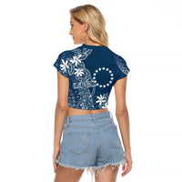 Navy Kuki Airani Tapakau Raglan Cropped T Shirt Tribal Anchor Mix Tiare