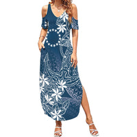 Navy Kuki Airani Tapakau Summer Maxi Dress Tribal Anchor Mix Tiare LT7 Women Navy - Polynesian Pride