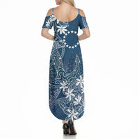 Navy Kuki Airani Tapakau Summer Maxi Dress Tribal Anchor Mix Tiare LT7 - Polynesian Pride
