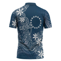 Navy Kuki Airani Tapakau Zipper Polo Shirt Tribal Anchor Mix Tiare LT7 - Polynesian Pride