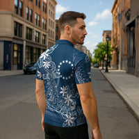 Navy Kuki Airani Tapakau Zipper Polo Shirt Tribal Anchor Mix Tiare LT7 - Polynesian Pride
