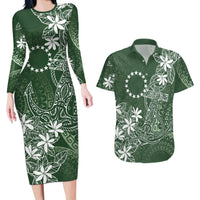 Sage Green Kuki Airani Tapakau Couples Matching Long Sleeve Bodycon Dress and Hawaiian Shirt Tribal Anchor Mix Tiare LT7 Sage Green - Polynesian Pride