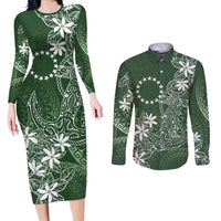 Sage Green Kuki Airani Tapakau Couples Matching Long Sleeve Bodycon Dress and Long Sleeve Button Shirt Tribal Anchor Mix Tiare LT7 Sage Green - Polynesian Pride