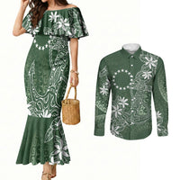 Sage Green Kuki Airani Tapakau Couples Matching Mermaid Dress and Long Sleeve Button Shirt Tribal Anchor Mix Tiare LT7 Sage Green - Polynesian Pride