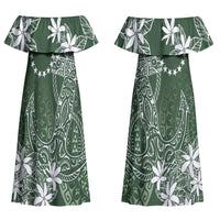 Sage Green Kuki Airani Tapakau Couples Matching Off Shoulder Maxi Dress and Hawaiian Shirt Tribal Anchor Mix Tiare LT7 - Polynesian Pride