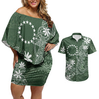 Sage Green Kuki Airani Tapakau Couples Matching Off Shoulder Short Dress and Hawaiian Shirt Tribal Anchor Mix Tiare LT7 Sage Green - Polynesian Pride