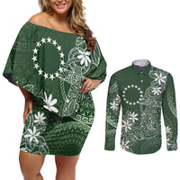 Sage Green Kuki Airani Tapakau Couples Matching Off Shoulder Short Dress and Long Sleeve Button Shirt Tribal Anchor Mix Tiare LT7 Sage Green - Polynesian Pride