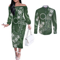 Sage Green Kuki Airani Tapakau Couples Matching Off The Shoulder Long Sleeve Dress and Long Sleeve Button Shirt Tribal Anchor Mix Tiare LT7 Sage Green - Polynesian Pride