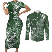 Sage Green Kuki Airani Tapakau Couples Matching Short Sleeve Bodycon Dress and Long Sleeve Button Shirt Tribal Anchor Mix Tiare LT7 Sage Green - Polynesian Pride