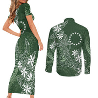Sage Green Kuki Airani Tapakau Couples Matching Short Sleeve Bodycon Dress and Long Sleeve Button Shirt Tribal Anchor Mix Tiare LT7 - Polynesian Pride