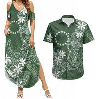 Sage Green Kuki Airani Tapakau Couples Matching Summer Maxi Dress and Hawaiian Shirt Tribal Anchor Mix Tiare LT7 Sage Green - Polynesian Pride