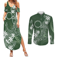 Sage Green Kuki Airani Tapakau Couples Matching Summer Maxi Dress and Long Sleeve Button Shirt Tribal Anchor Mix Tiare LT7 Sage Green - Polynesian Pride