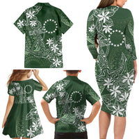 Sage Green Kuki Airani Tapakau Family Matching Long Sleeve Bodycon Dress and Hawaiian Shirt Tribal Anchor Mix Tiare LT7 Mom's Dress Sage Green - Polynesian Pride