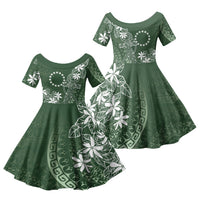 Sage Green Kuki Airani Tapakau Family Matching Off The Shoulder Long Sleeve Dress and Hawaiian Shirt Tribal Anchor Mix Tiare LT7 Daughter's Dress Sage Green - Polynesian Pride